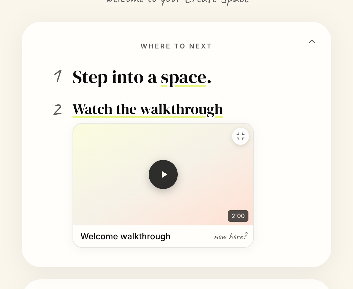 The Where to next card on the member dashboard, three numbered steps