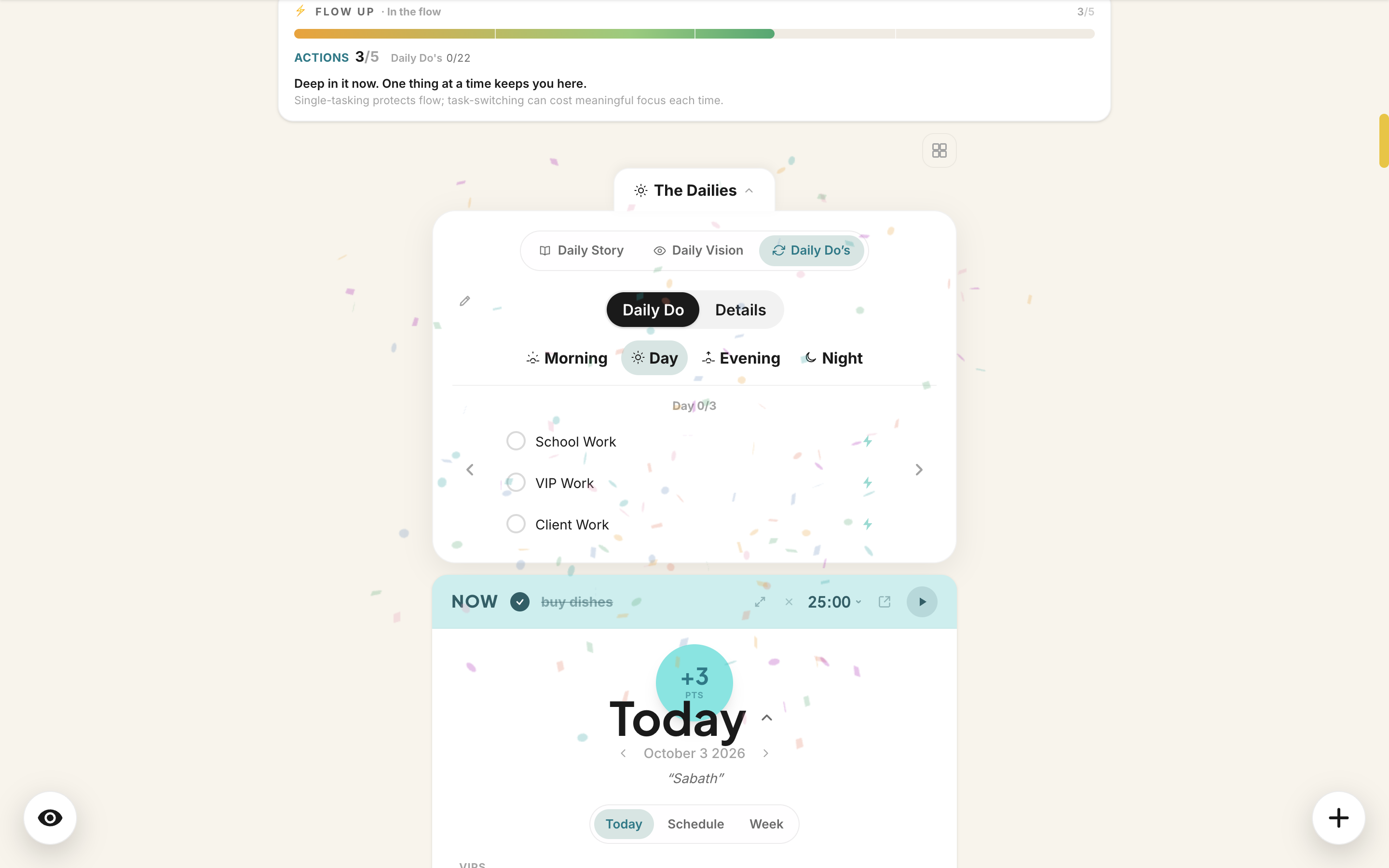 Daily Do's organised by time of day: morning, day, evening, night
